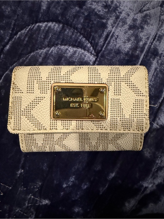 Michael Kors Handbags - Michael Kors Beige Logo Continental Wallet with Gold Plaque Accent